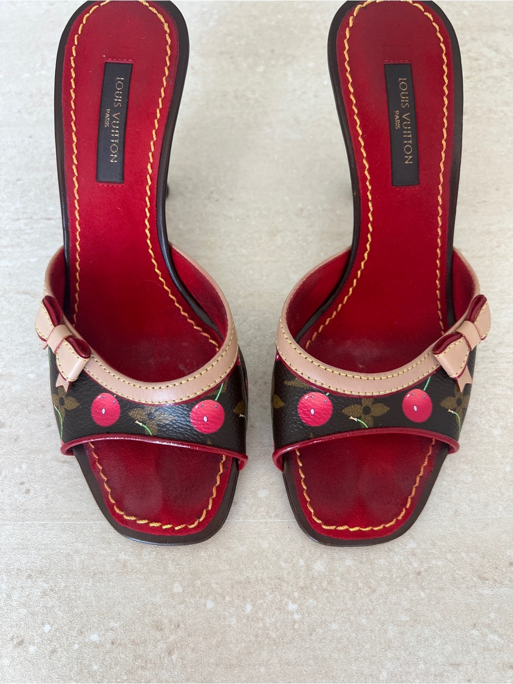 Louis Vuitton Red Monogram Murakami Cherry Mule Sandals - Picture 3 of 8